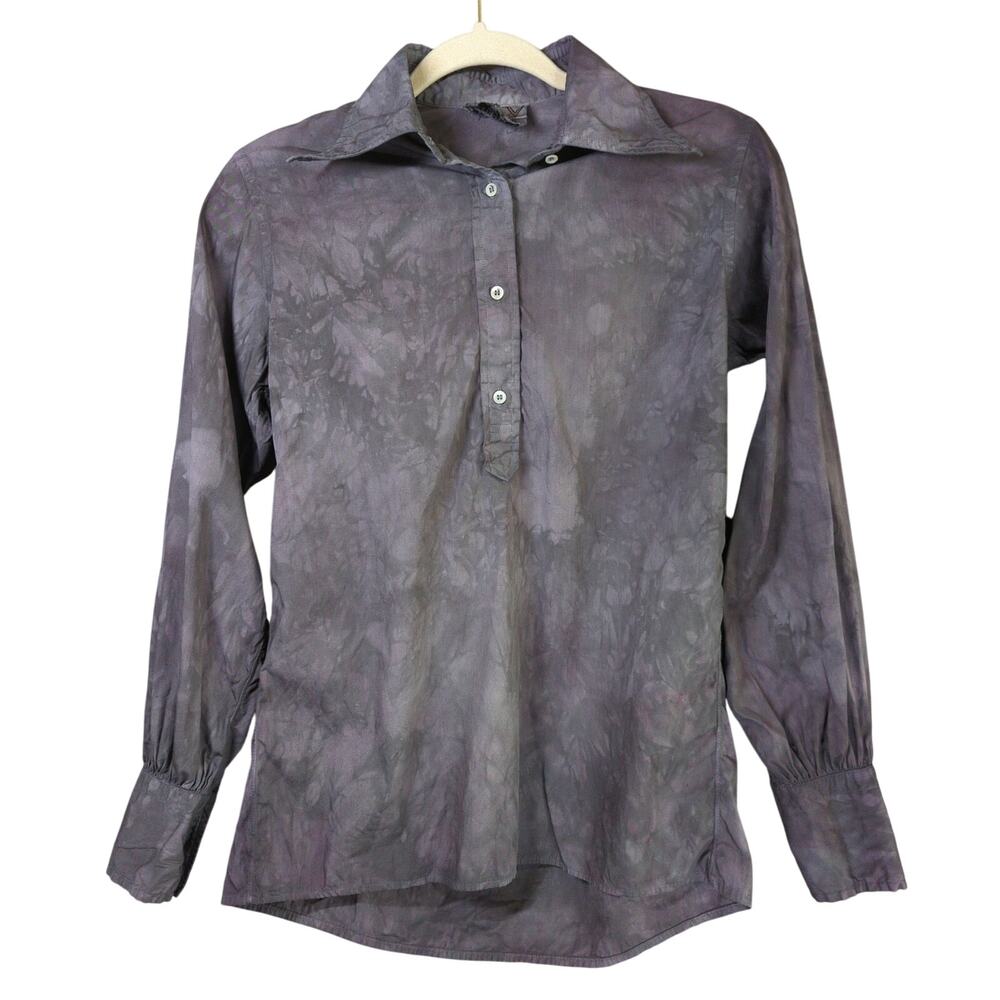 Vintage Valentino Boutique Top Womens S Purple‎ Tie Dye 70s Poet Missing Button